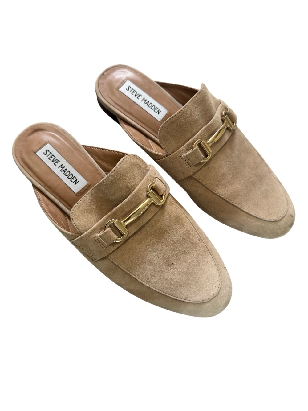 Steve Madden Beige Suede Slip-On Loafers with Gold Chain